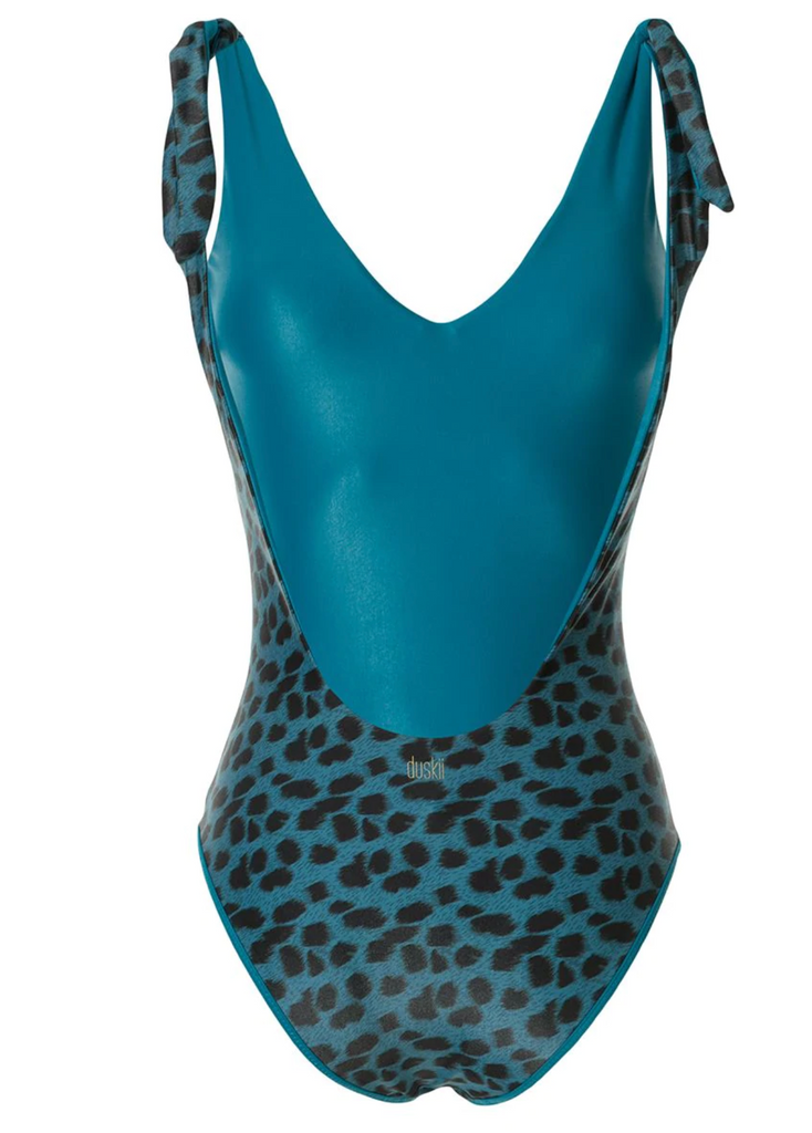 Océane Tie Up Reversible One Piece | Teal & Leopard Teal