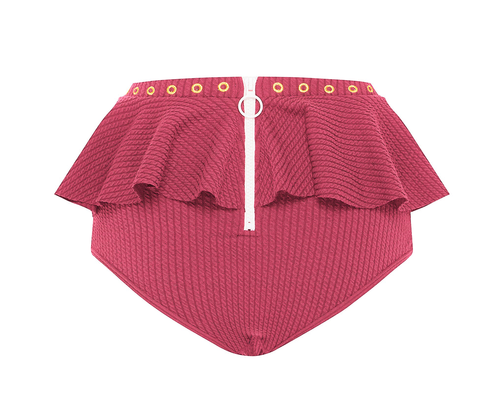 Venice Frill High Waisted Bikini Bottom | Raspberry