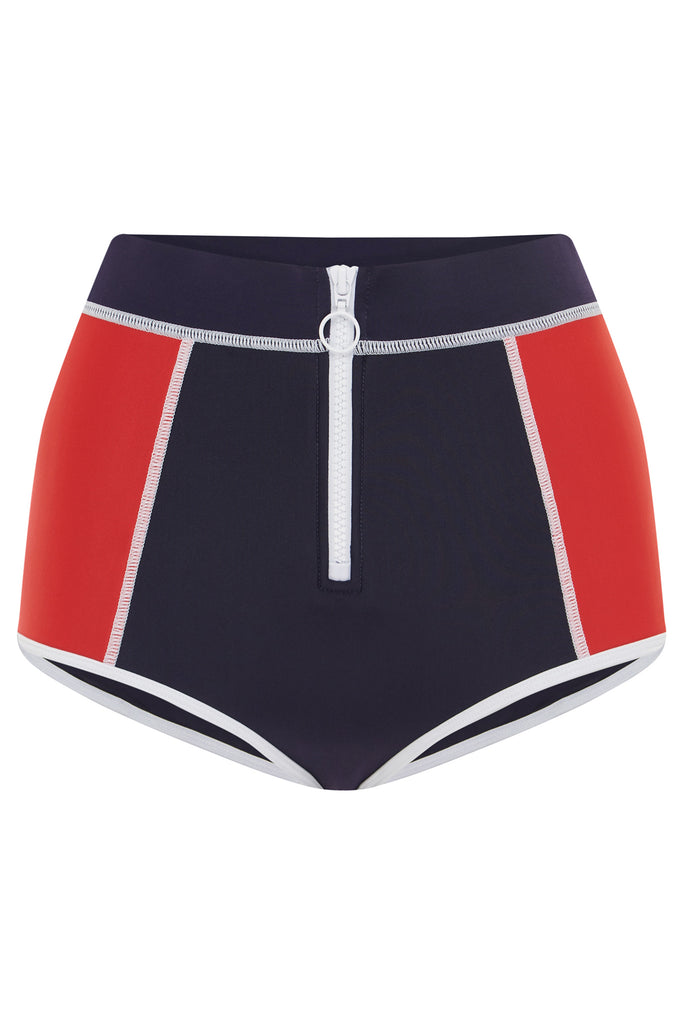 High Waist Zip Bottom | Navy & Red