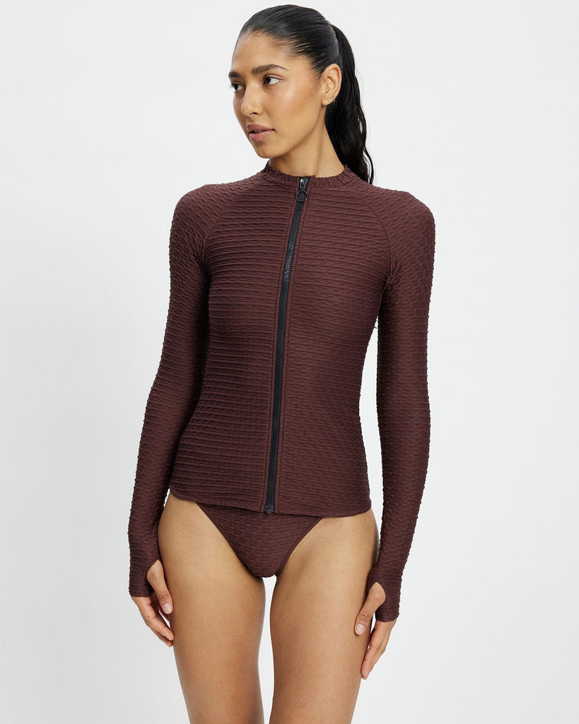 Long Sleeve Zip Rash Top | Brown