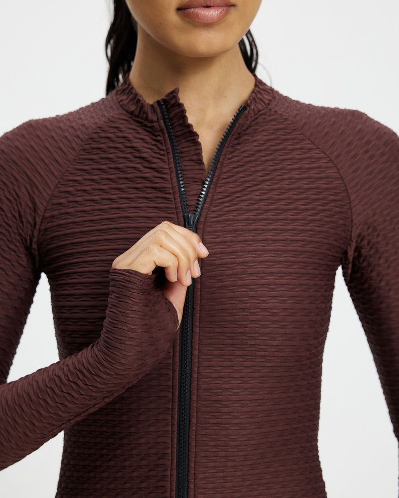 Long Sleeve Zip Rash Top | Brown