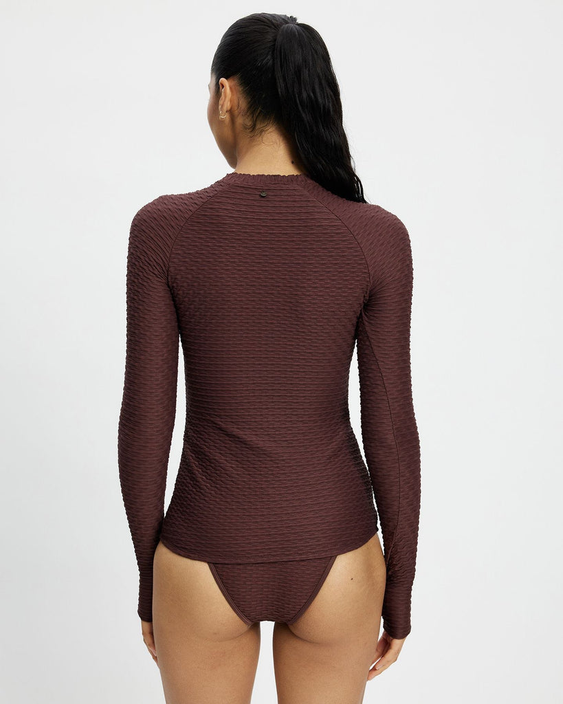 Long Sleeve Zip Rash Top | Brown
