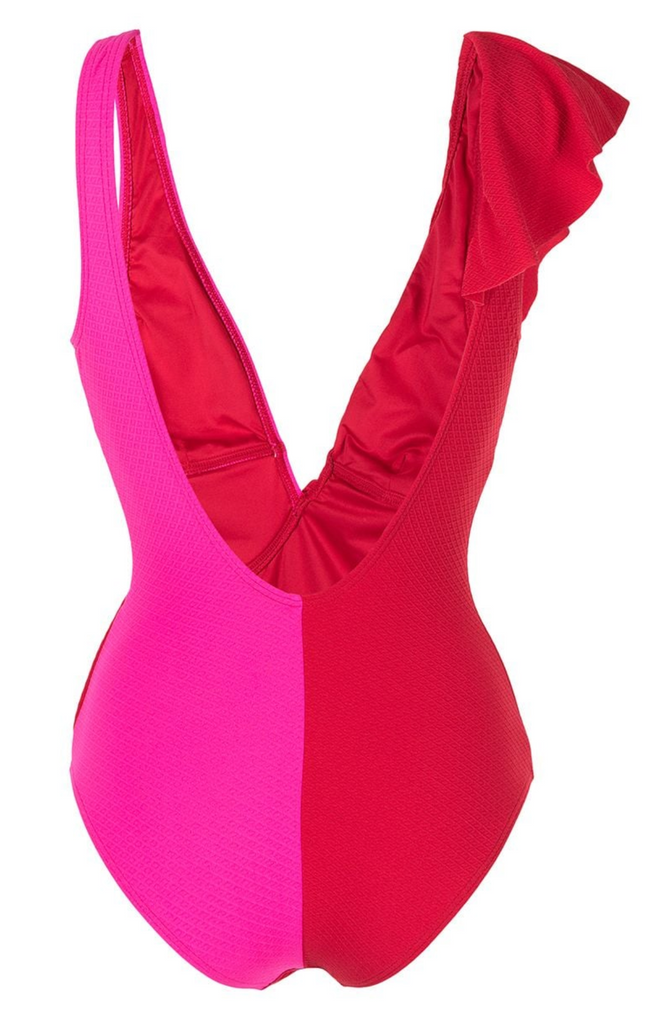 Claire Textured One Piece | Red & Neon Pink